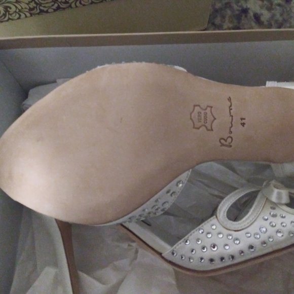 New Ivory Satin Rhinestone Sandals - Picture 4 of 8